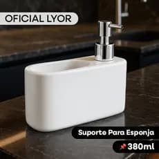 Porta Detergente Líquido Lyor em Cerâmica com Suporte para Esponja Branco - 380ml