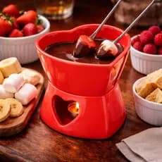 Conjunto de Fondue 4 Peças de Coração 400mL Wolff - Serve Até 2 Pessoas - Vermelho
