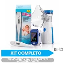 Kit Completo Termômetro Digital + Inalador Portatil Mesh + Oximetro Digital Pulse