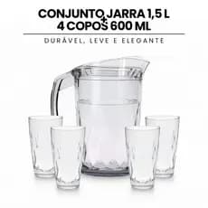 Conjunto Jarra 1,5 L + 4 Copos 600 ml – Durável, Leve e Elegante