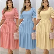 Vestido Midi, com cinto forrado, moda princesa