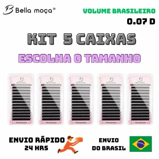 Kit 5 Caixas Cilios Volume Brasileiro YY 0.07 D bella moça, lash, alongamento extensão de cílios designer volume egípcio