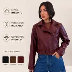 Jaqueta Oversized Estonada Jaqueta de couro com cinto Estilosa Tendencia