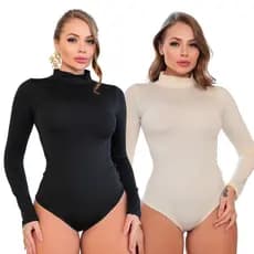 Kit 2 Body Feminino Suplex Manga Longa Moda Blogueira Bory Gola Alta Premium Inverno Festa Cacharrel