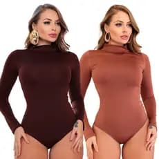 KIT 2 Body Feminino Suplex manga longa gola alta Cacharrel Segunda Pele Premium Moda Bory Bore