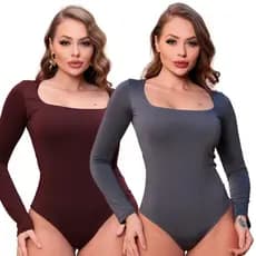 Kit 2 Peças Body Feminino Manga Longa Suplex Quadrado com Forro – Tendência 2025