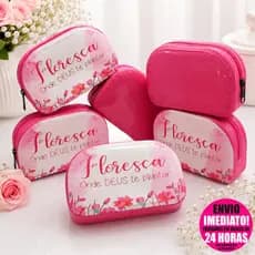 Kit 6 Carteirinhas Porta Moeda Maquiagem Cartão Compacta 15cm Estampa Evangélica