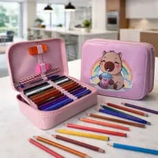 Estojo Box Organizador para escola Grande e Divisórias c/52 espaços Capivara