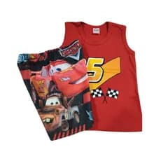 Conjunto De Personagens Infantil Menino Do Carros Vermelho Blusa e Short Veste 1 a 7 Anos