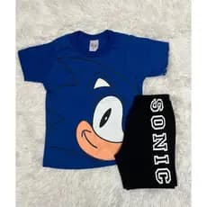 Conjunto Fantasia Sonic Menino Infantil Short e Blusa