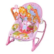 Cadeira Descanso Bebê Vibratória Acolchoada Som Balanço Relaxante de Menina Rosa