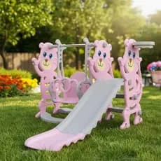 Playground Infantil 3 Em 1 Rosa Com Escorregador Balanço e Cesta de Basquete Diversão Completa