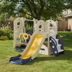 Playground Infantil Azul Com Escorregador Balanço e Basquete Diversão e Desenvolvimento