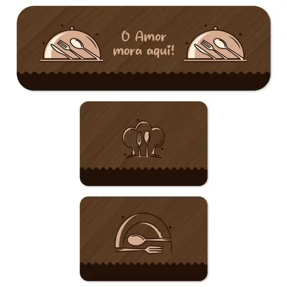 Kit de 3 Tapetes para Cozinha O Amor Mora Aqui!