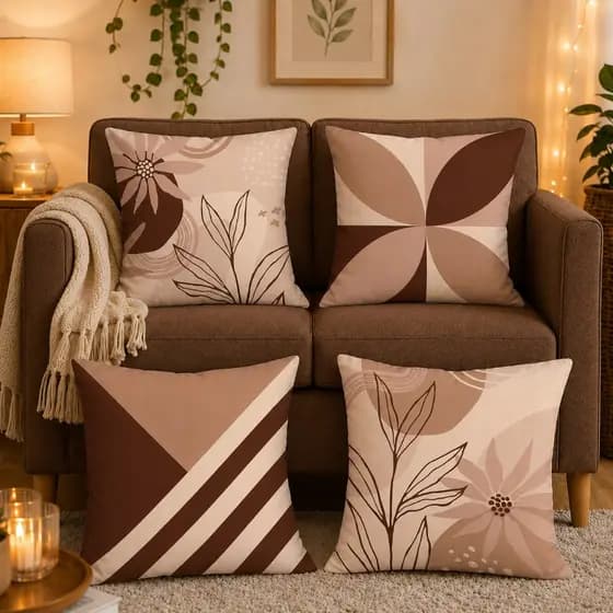 Kit com 4 Capas para Almofada Decorativas 45X45cm Flor de Terra