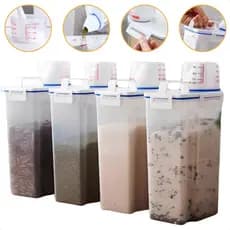 Pote Hermético Com Bico Dispenser Copo Medidor 2L Armazenamento Arroz Cereal Feijão Ração Pet Transparente Multiuso