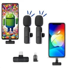 Microfone Lapela Wireless Sem Fio Duplo Profissional P/ iPhone Android Receptor Usb Tipo C Lightning Youtube TikTok