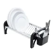 Escorredor de Louça 16 Pratos Preto em aço Inox Compacto com Porta Talheres Pia Cozinha Organizador