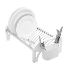 Escorredor de Louça 16 Pratos Branco em aço Inox Compacto com Porta Talheres Pia Cozinha Organizador