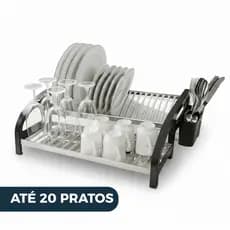 Escorredor de Louça 20 Pratos Preto em aço Inox Cama com Porta Talheres Pia Cozinha Organizador