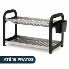 Escorredor de Louça 16 Pratos Preto em aço Inox com Porta Talheres Pia Cozinha organizador de pia
