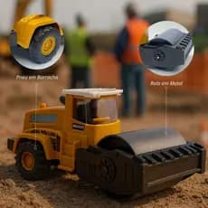 Miniatura Rolo Compressor Fricção com Rolo de Metal – Veículo Construção 13cm
