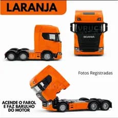 Miniatura Scania 6 Rodas Tuncado Abre Cabine Caminhão 4 Cores Metal com Luz e Som