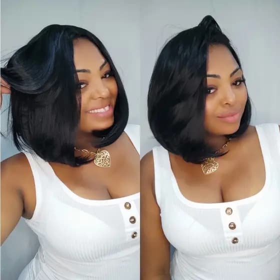 Peruca lace Wig fibra orgânica premium Curta Preto Natural parecido com cabelo humano