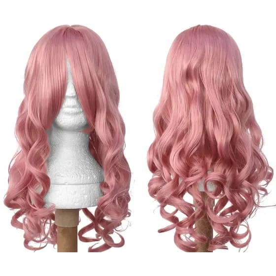 Peruca Rosa Milkshake Cacheada C/ Franja Anime Cosplay Wig