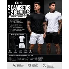 Kit 2 Camiseta + 2 Bermuda Masculina Dry Fit / Shorts Masculina Academia - Conjunto Lançamento 2024