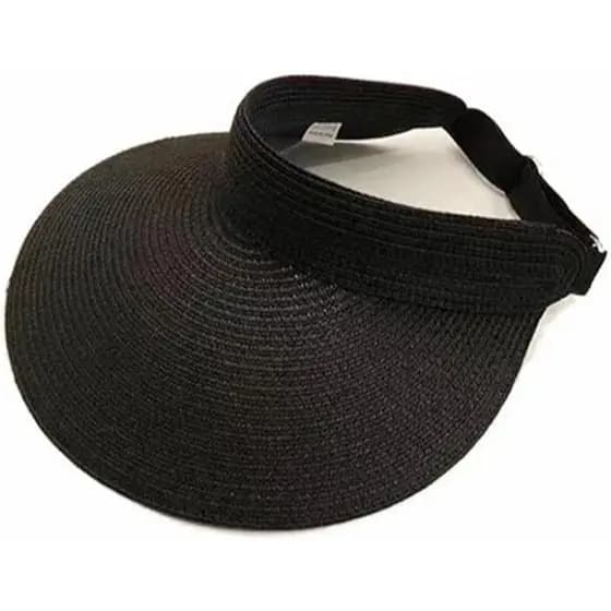 Viseira Preta Chapéu de Palha Praia Dobrável Elegante Aba – Proteção e Estilo no Verão