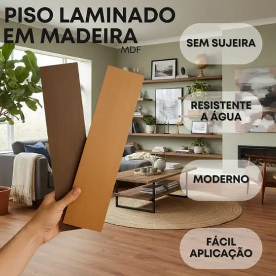 Kit 5 até 50 Pisos de Madeira Laminado Placas Mdf Liso 45x11cm Piso para Revestimento Decoração Sala