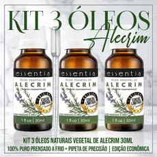 Kit 3 Óleos Vegetais de Alecrim 30ml 100% Puro Prensado a Frio + Pipeta de Precisão 3ml Grátis