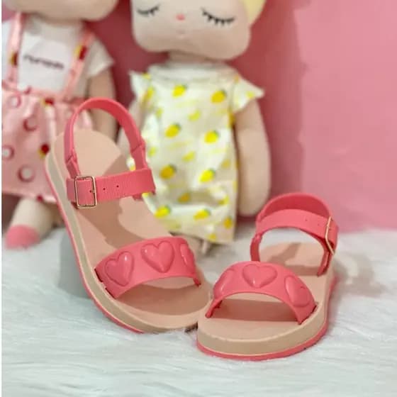 Sandália Infantil Rosa Menina Mini Papete Com Corações E Brilho Blogueirinha