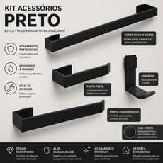 Kit Acessórios Para Banheiro 4 peças Toalheiro Suportes Preto Resistente Alumínio