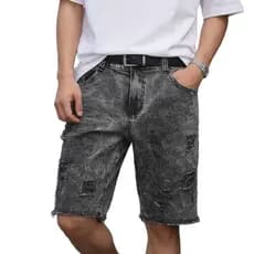 Bermuda Jeans Colorida Rasgada Destroyed Preto Estonado  2026