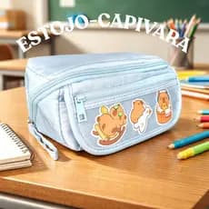 Estojo de Lápis Capivara Nylon Impermeável Escolar Fofo e Durável