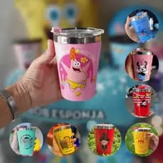 Copo Térmico com Tampa Viagem 300 ml Personagens Zona Criativa Batman Naruto Toy Story Garfield Harry Potter Monstros SA