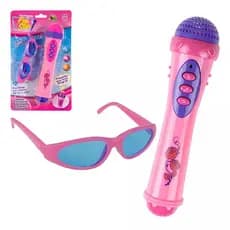 Microfone Infantil com Óculos Pop Star Brinquedo Menina Toca Música e Sai Voz Karaokê