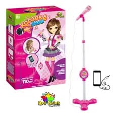 Microfone Karaokê com Pedestal Infantil Menina Conecta com o Celular Karaokê Altura Ajustável
