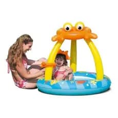 Piscina Inflável Infantil com Cobertura e Proteção Solar Para Quintal, Praia, Piscina Carangueiro 50 Litros