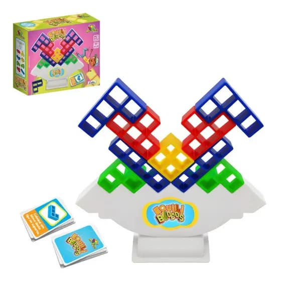 Jogo Torre do Equilibrio Tetris Encaixa Blocos Brinquedo Educativo Crianças Com Cartas Tamanho Grande