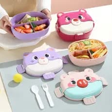 Marmita Bento Infantil Com Divisórias, Pote e Talher Urso Lotso e Gato 1350ML