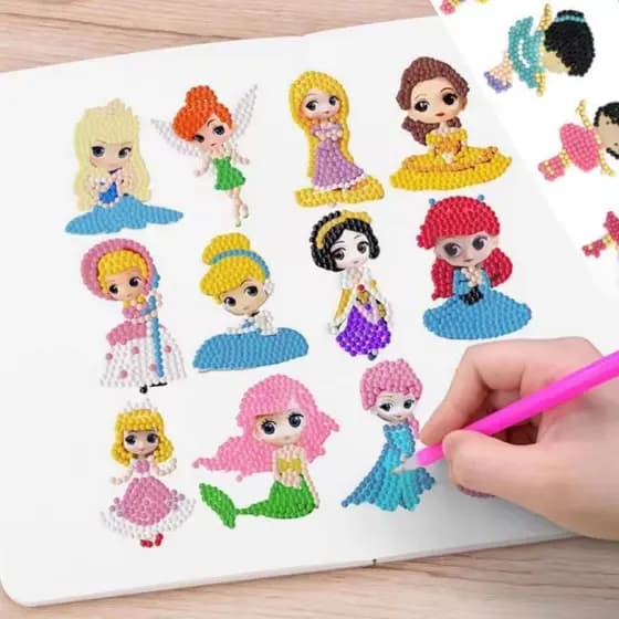 Kit Conjunto De Adesivos Para Pintura Com Diamantes Pedrinhas Para Crianças Princesas