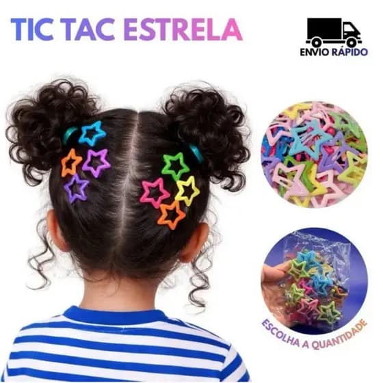 Kit 20/40/60/80 Presilha Tic Tac Formato de Estrela Coloridas Grampo de Cabelo Dopamina Y2K