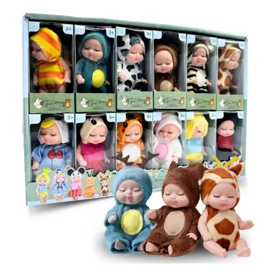 Kit 12 ou 6 Mini Bonecas Bebe Reborn Realista Infantil Baby High Lovery Doll Coleção Bichinhos Safari
