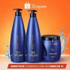 ANEETHUM Profissional kit com Shampoo 1 LT,Creme Silicone 1 LT e Hidratação 1 KG