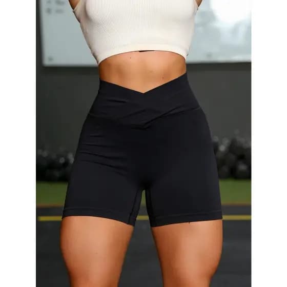 Sport Studio Leggings esportivas Short modeladoras sem costura de cintura alta em cor sólidaYI-038