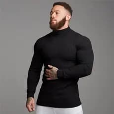 Camiseta Masculina Manga Longa Cacharrel Camisa Gola Alta Grife Tecido Canelado
