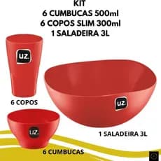KIT COM 1 SALADEIRA, 4 OU 6 CUMBUCAS, 4 OU 6 COPOS SLIM UZ